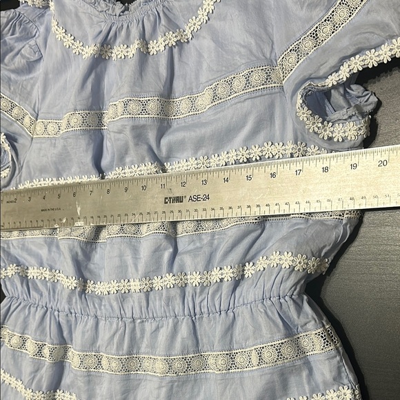 J. Crew Blue and White Puff Sleeve Peplum Blouse - Picture 5 of 6